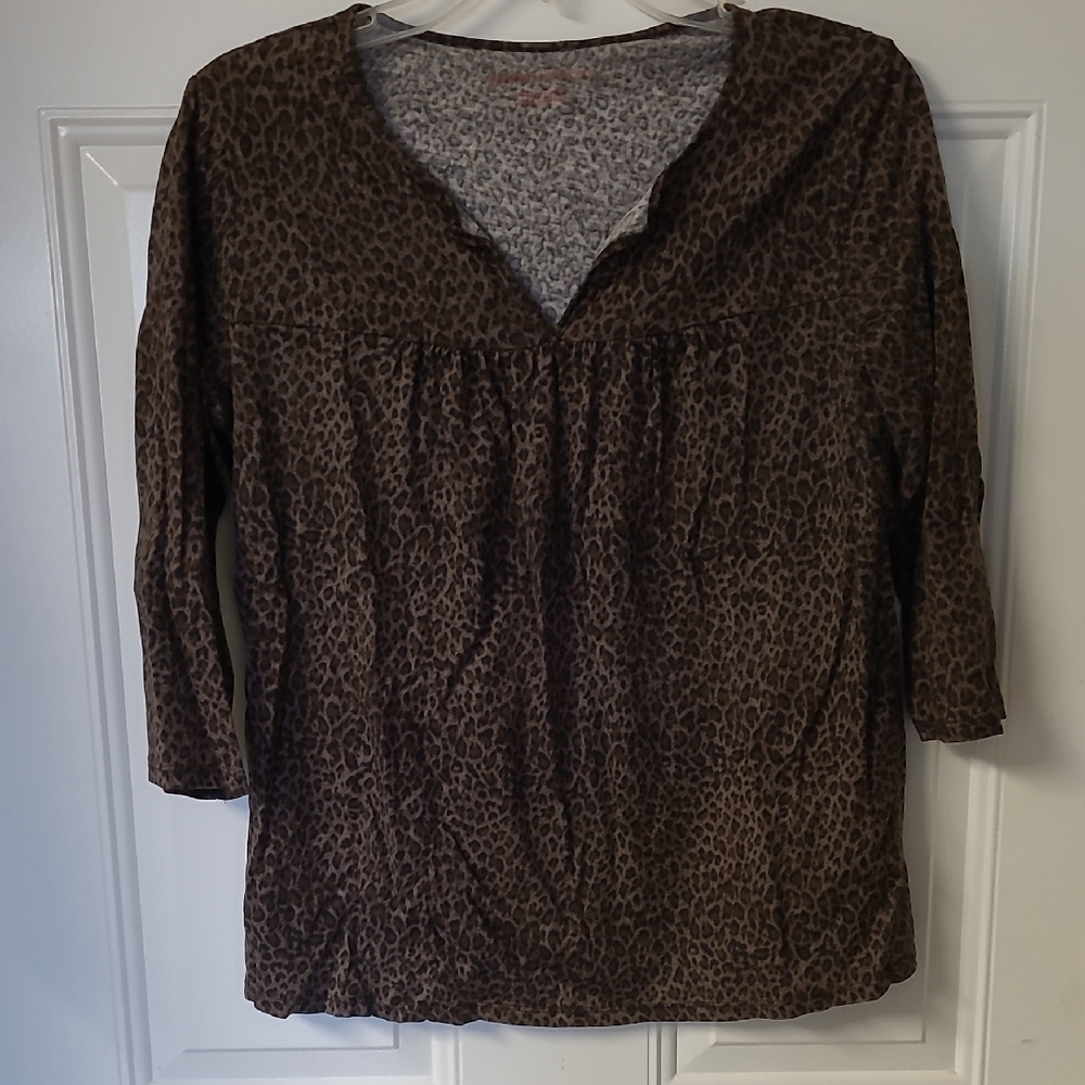 New York & Company Brown Leopard Print Blouse
